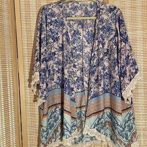 Liberty Love Womens 2X Floral‎ Open Swing Lightweight Kimono Beach Cover Up Boho